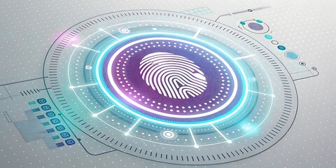 Digital fingerprint identification technology illustration with futuristic security concept