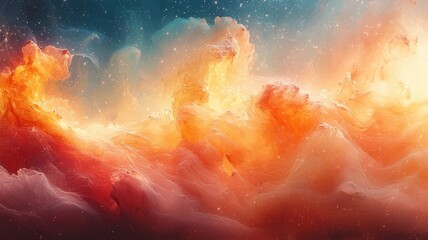 Vibrant cosmic nebula with swirling clouds of orange and blue, evoking a sense of wonder and exploration in the universe, perfect for sci-fi and space-themed projects.