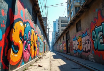 Fototapeta premium vibrant street murals graffiti concrete walls urban colors culture art decoration, design, city, community, expression, paint, creative, installation, pattern