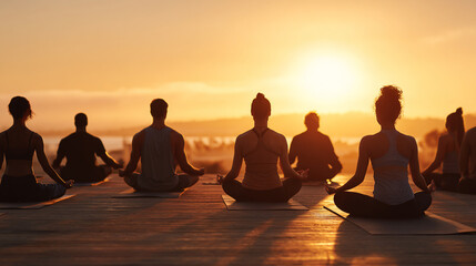 Outdoor Yoga and Meditation: Group Fitness at Sunset for Wellness and Tranquility - Explore Mindfulness and Energy through Nature's Serene Harmony