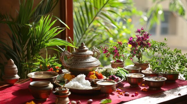 Colorful Arrangement of Herbs, Flowers, and Spices in Natural Setting