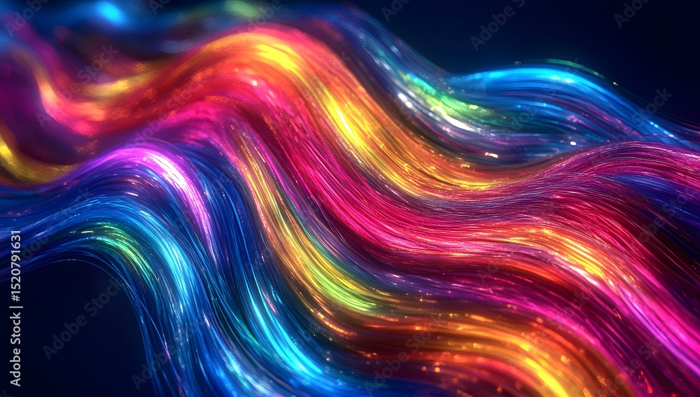 Poster abstract background with colorful neon wavy lines, glowing stripes on a black backdrop. digital art 