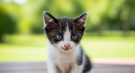 Obraz premium Adorable kitten with striking blue eyes peers out