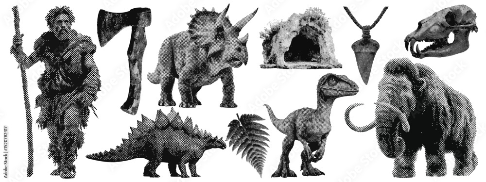 Canvas Prints set of prehistoric dinosaur halftone grunge vector design elements