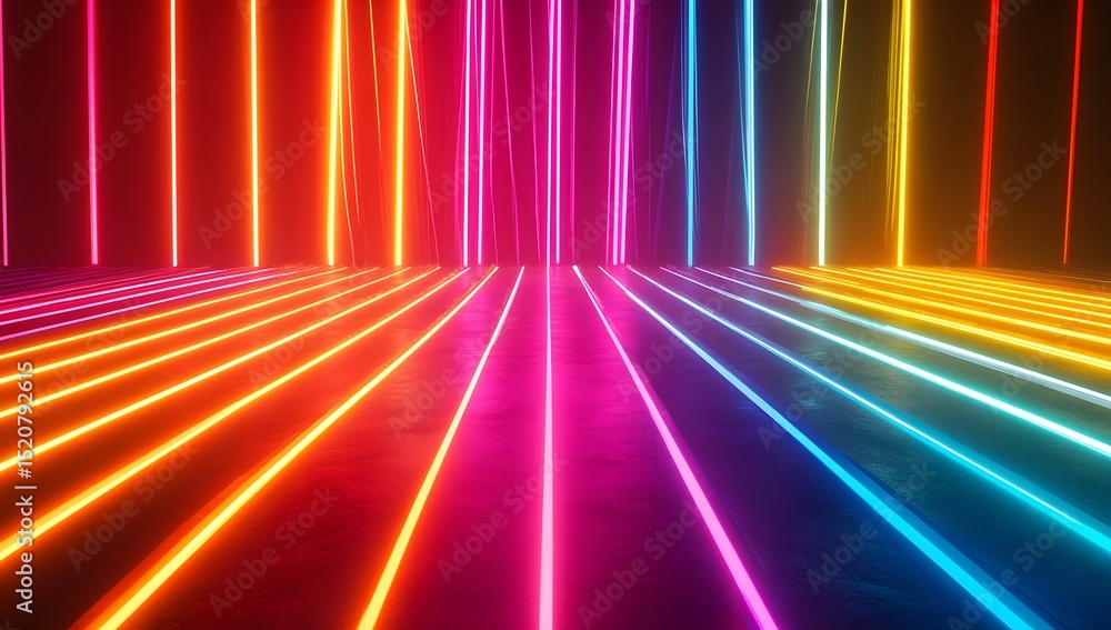 Poster abstract background with colorful laser lines and stripes, a 3d rendering illustration of digital ar