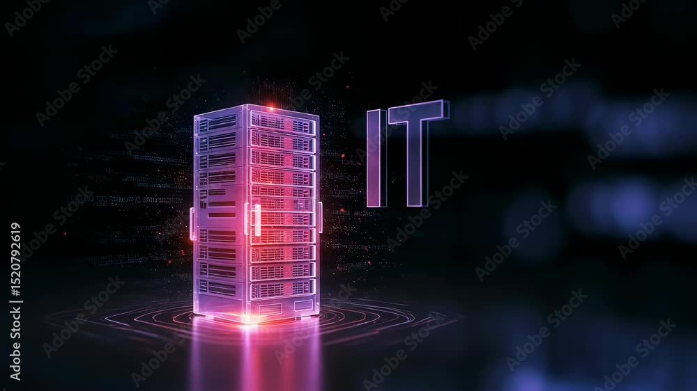 Poster server rack with glowing lines and it text. network infrastructure concept for global communication 