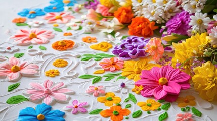 Colorful Floral Arrangement with Various Flowers and Textures in Detail