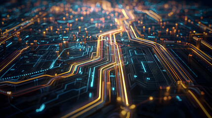 Obraz premium Abstract Circuit Board Pattern With Glowing Lines
