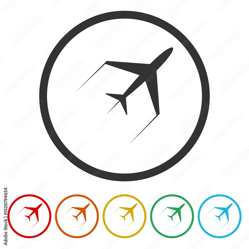 Poster plane icon. set icons in color circle buttons