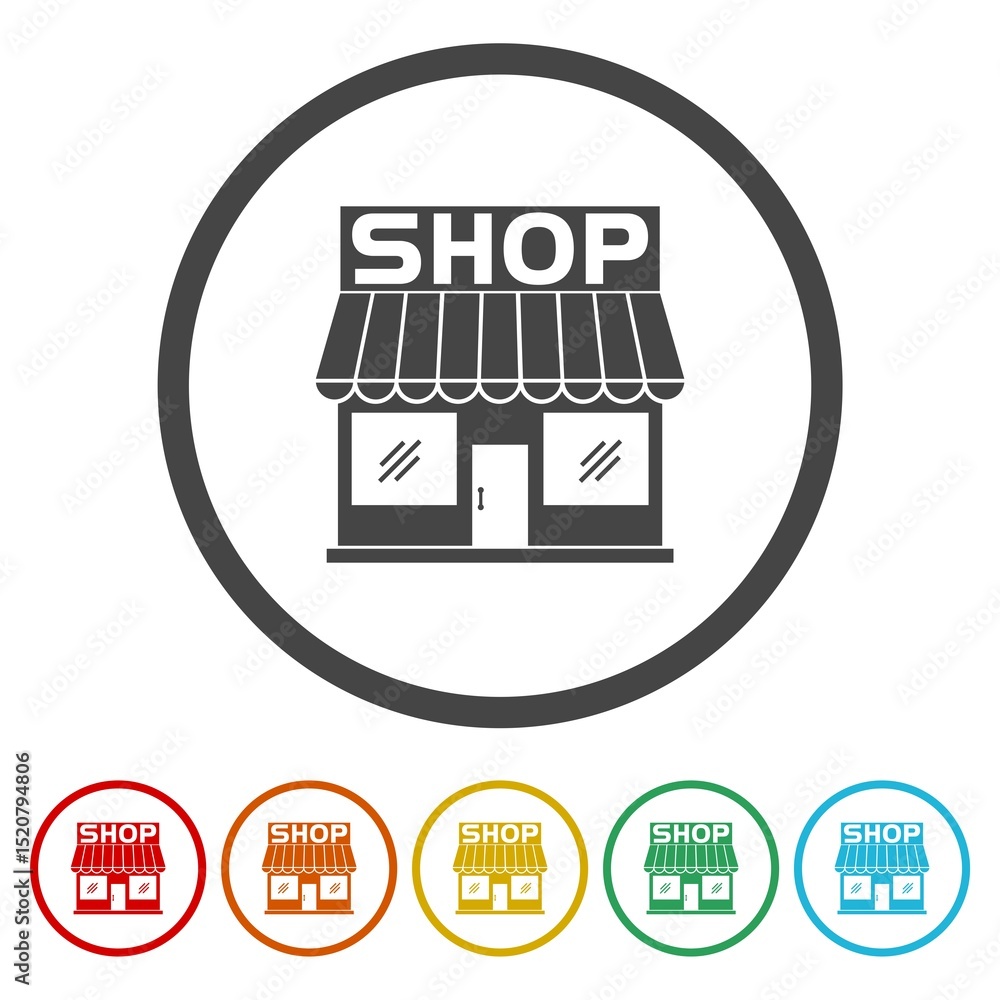 Poster shop store icon. set icons in color circle buttons