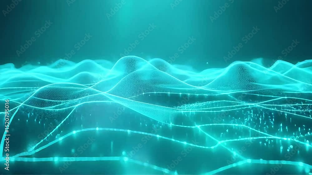 Poster abstract teal waves flowing across dark background