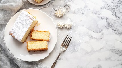 Delicious Slice of Vanilla Cake with Whipped Cream and Fork