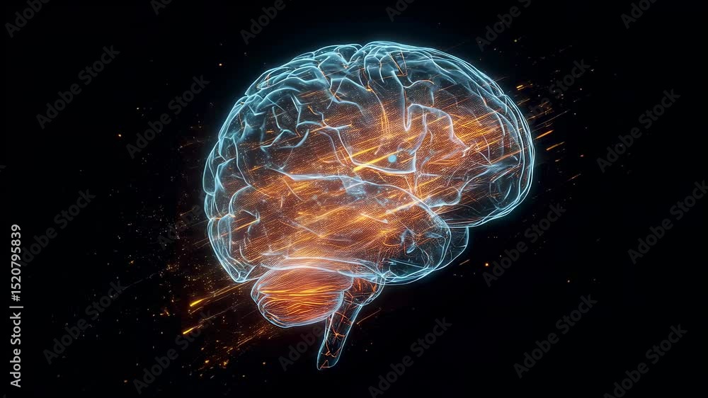 Poster digital brain with glowing light neurons. human mind and intelligence representation. artificial int