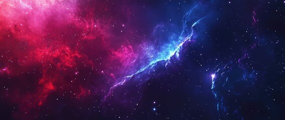 Obraz premium abstract background with black hole and nebula in space, purple blue red color, cinematic.