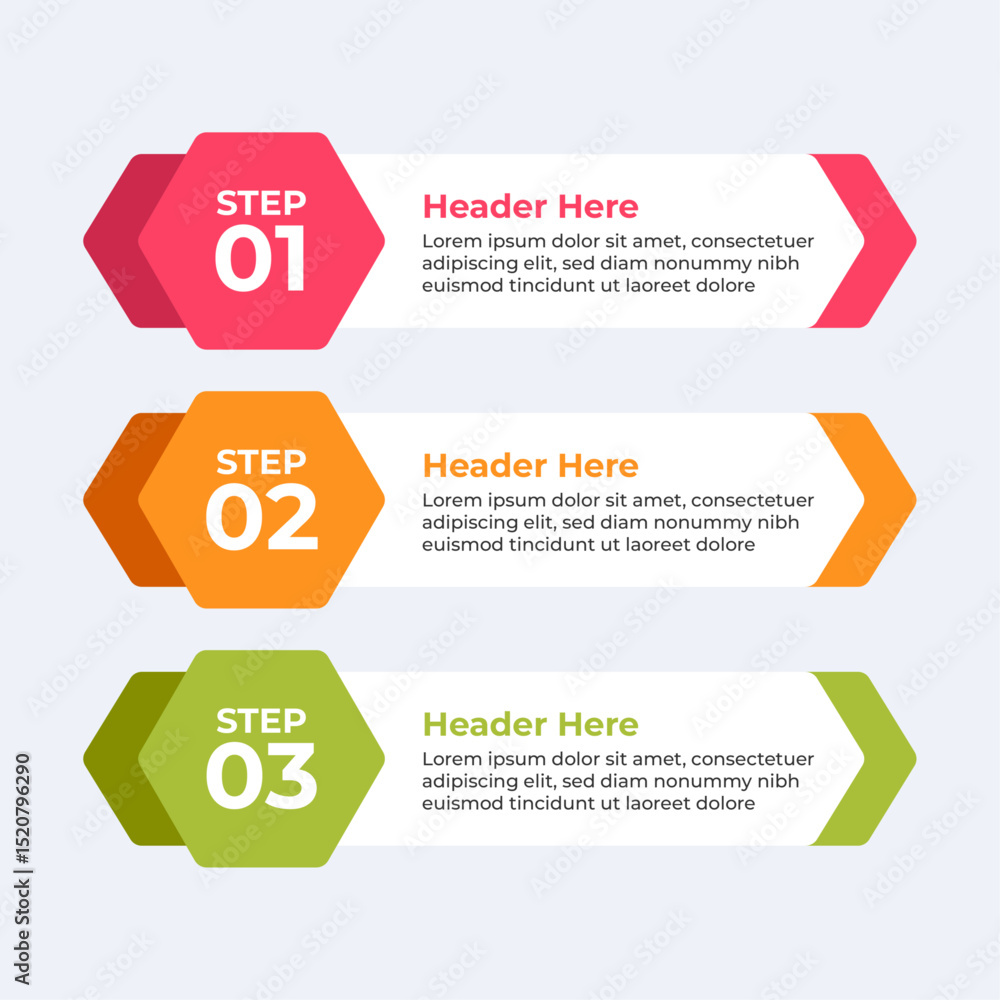 Poster three colorful headers with placeholders.