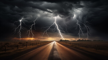 Road with obstacles struck by lightning, roadmap, passion, motivation, inspiration