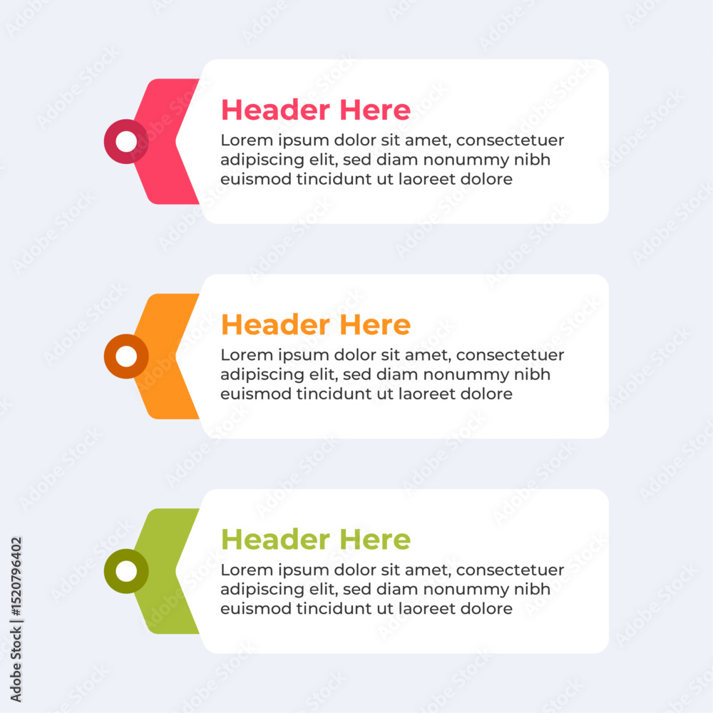 Poster three colorful headers with placeholders.