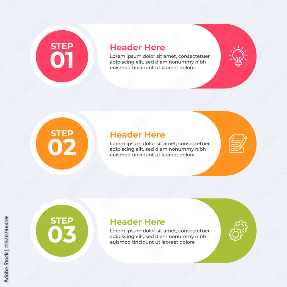 Sticker three colorful headers with placeholders.