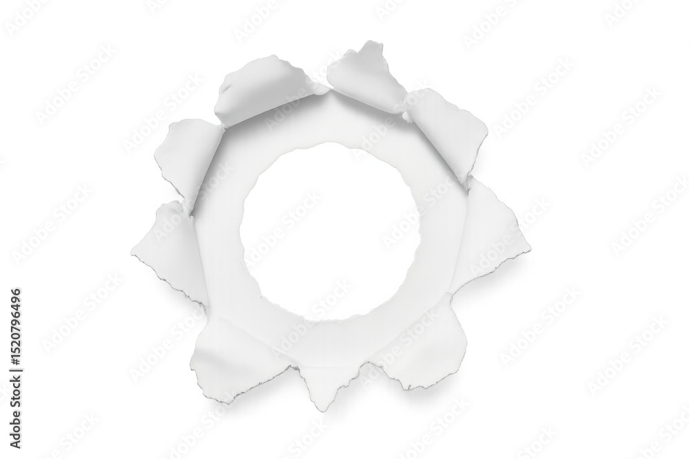 Poster white sheet of paper featuring torn edges, creating a striking transparent hole effect that enhances