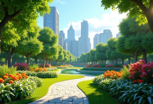 vibrant urban park lush greenery diverse curated plant varieties colorful flora nature oasis, given, task, start, analyzing, input, optimizing, keywords