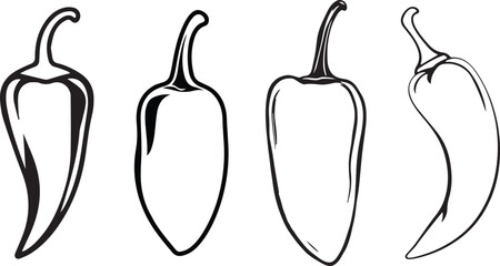 chili line art set vector illustration black color