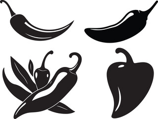 chili silhouette set vector illustration black color