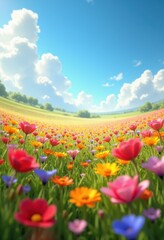 vibrant wildflower fields annual blooms bright colors under clear blue sky nature scene, grassland, meadow, petal, spring, sunset, horizon, flora