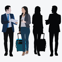 silhouettes of business people with luggage 