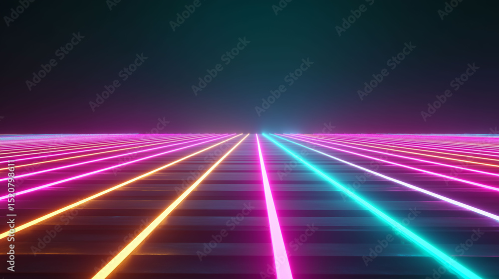 Poster glowing neon lines in abstract digital patterns