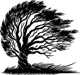 Silhouette of wind blowing through trees
 vector isolated on white background