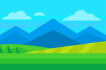 Obraz premium landscape of grass field with mountain and blue sk.svg