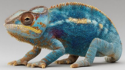 Fototapeta premium Detailed Close-Up of a Panther Chameleon with Vibrant Blue Coloration