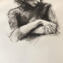 Fototapeta premium A Charcoal Sketch of a Woman Contemplating
