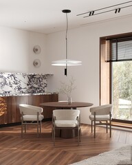 Villa interior mockup living and modern dining room interior, decorative wall mock up, 3d render