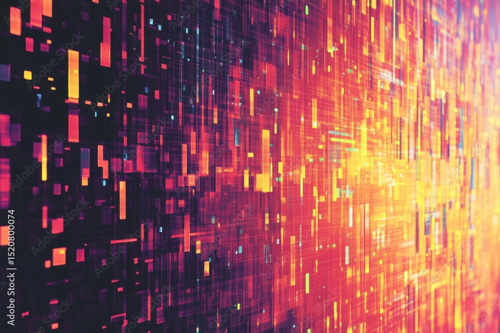 Poster glitch effect digital pixel noise in a vibrant and colorful seamless pattern, glitch effect digital 
