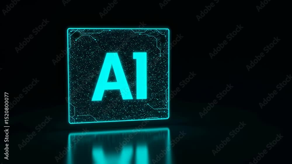 Poster digital ai icon glowing in blue. artificial intelligence concept, machine learning, and data process
