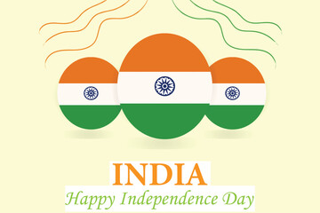 15 August India Independence Day Poster. It features three stylized ovals, each colored with the Indian national flag. Creative Independence Day Design with Indian National Symbol.