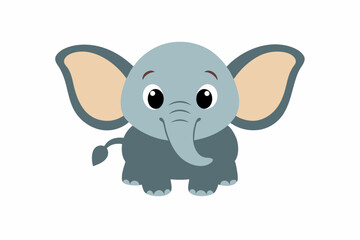 Naklejka premium Cute Baby Elephant Cartoon Illustration with Big Ears and Trunk Isolated on White Background for Children s Designs and Decorations