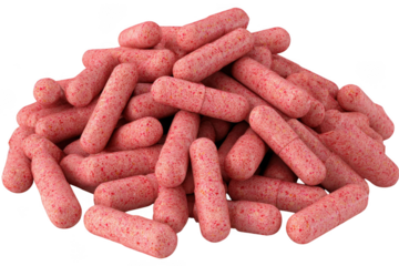 Pile of pink rod-shaped medicine isolated on transparent background