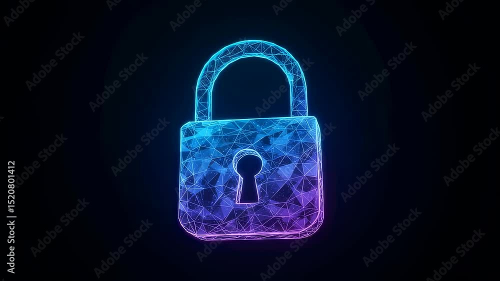 Poster abstract digital lock symbol for cybersecurity. data protection glowing concept with plexus network,
