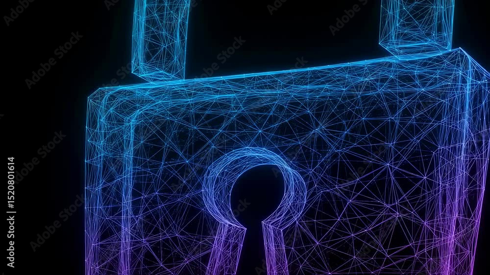 Poster digital network padlock with polygonal mesh structure. cybersecurity data protection technology and 