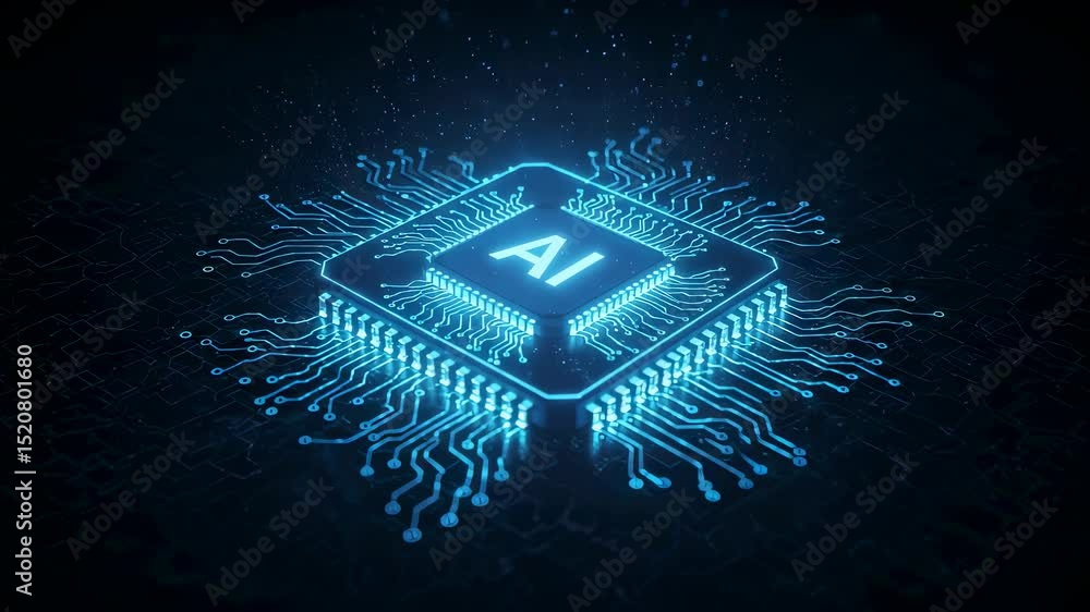Poster glowing artificial intelligence (ai) circuit board. futuristic chip with glowing neural network, com