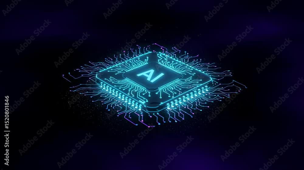 Poster ai circuit board with digital information processing. artificial intelligence concept of computing a