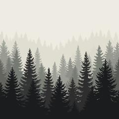 Pine Tree Silhouette Vector Set Featuring Natural Forest Elements.