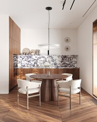 Villa interior mockup living and modern dining room interior, decorative wall mock up, 3d render