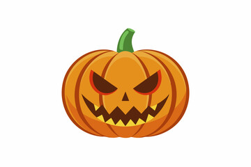 Cartoon Jack O Lantern with Evil Eyes and Jagged Teeth Isolated on a White Background for Halloween Celebration