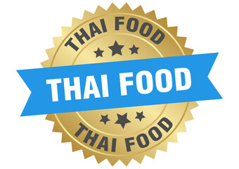 Obraz premium thai food. thai food round blue and gold label isolated on transparent background
