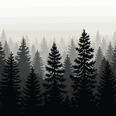 Pine Tree Silhouette Vector Set Featuring Natural Forest Elements.