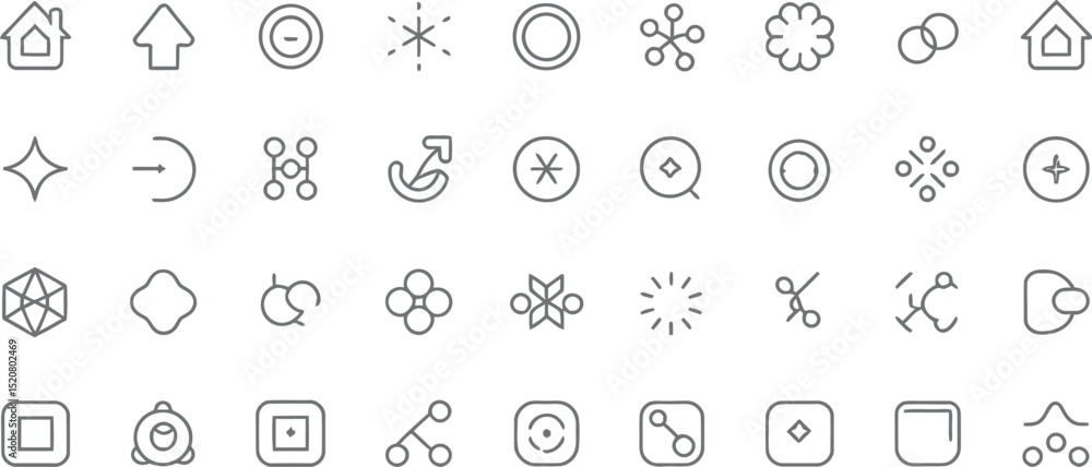 Poster a collection of thirty five minimalist line art icons arranged in rows on a light gray background