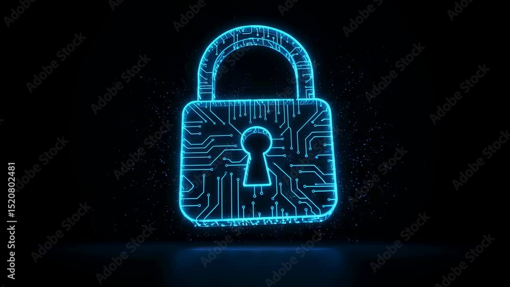 Poster blue digital padlock icon with circuit board pattern. cybersecurity and data protection global netwo